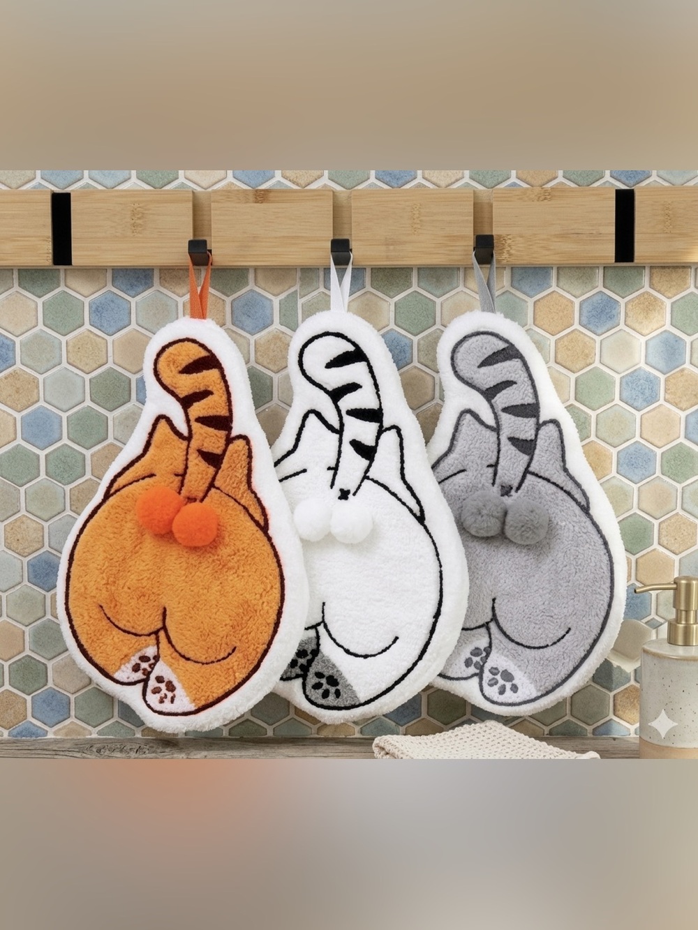 Fuzzy Cat Butts & Balls Hand Towels